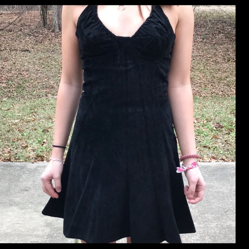 Vintage Phoenix Frontier Collection spaghetti strap backless flounce dress suede